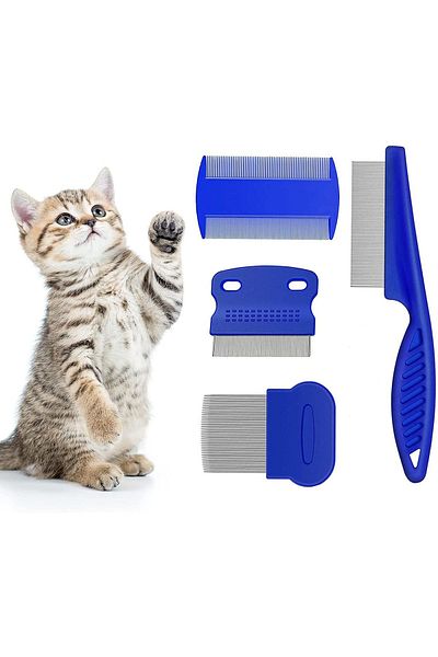 Factorial Stainless Steel Furry Cat Dog Cleaning Gloves - Flea Comb Set