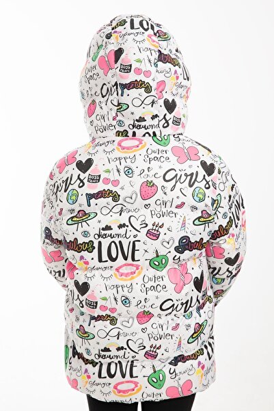 Montup Palton puf cu glugă din lână cu model fluture pentru fete - iarnă scrisă