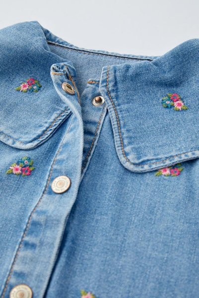 Generic Brand Floral Embroidered Girl's Denim Dress