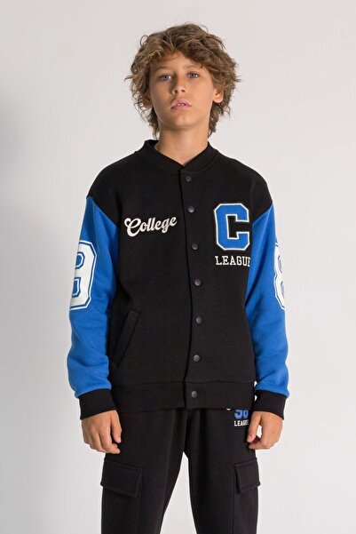 DMB BOYS & GIRLS Renk Bloklu Önü ve Arkası Baskılı Bomber Yaka Kışlık Kalın E...