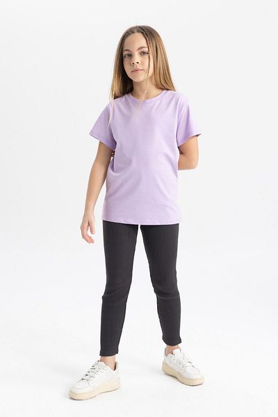 DeFacto Girls' Crew Neck Basic Solid Short Sleeve T-Shirt Z7718A624Sm