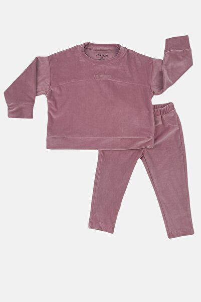 Samlife Kız Çocuk Alt Üst Kadife Sweatshirt 2'li Eşofman Takımı