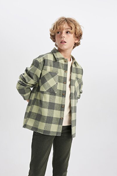 DeFacto Fiú hosszú ujjú flanel ing - túlméretezett kockás B0453a823wn