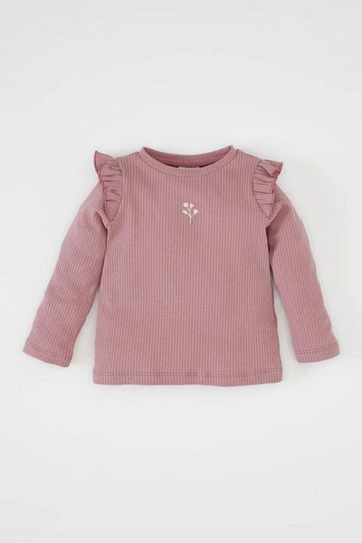DeFacto Baby Girl Floral Print Ribbed Camisole T-Shirt - Long Sleeve, Crew Neck D0745A524Au