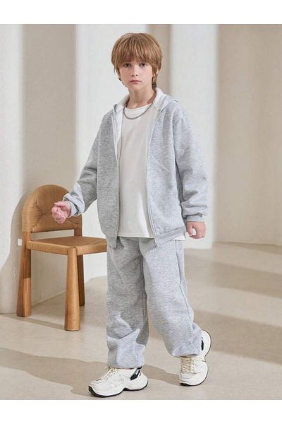 Afternoon Kids Gray 3-Piece Kids Tracksuit Set - Unprinted