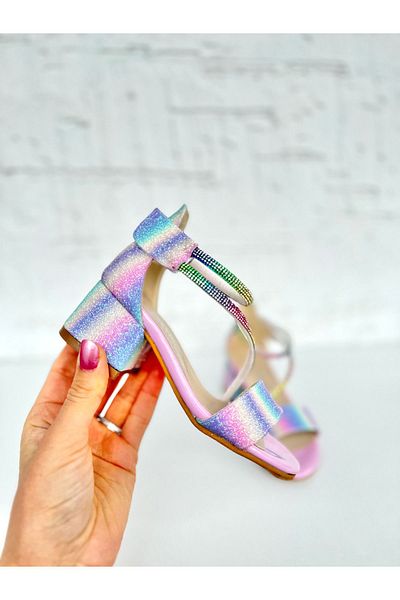 NS Little Stoned and Velcro Ankle Colorful Heeled Girls' Evening Dress Shoes