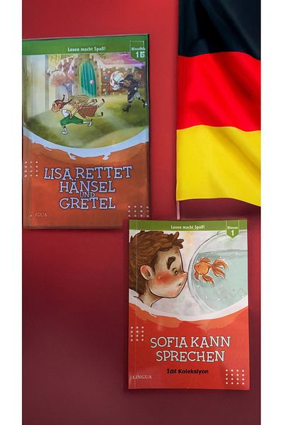 Lingua Yayınevi كتابان لقراءة القصص الألمانية - الأول.المستوى - ملون وصور وممارسة