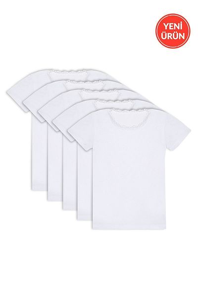 ÖZKAN underwear Özkan 42781 - Tricou din bumbac din 5 piese pentru fete, cu detaliu din dantelă, flexibil și confortabil, cu mânecă scurtă