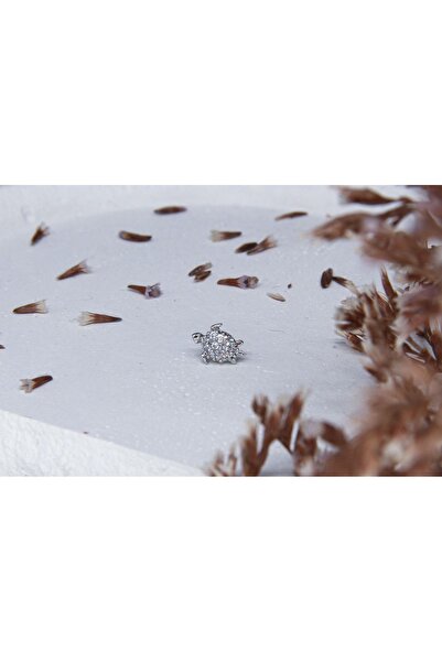 Tasarım Cerrahi Çelik Kaplumbağa Model Silver Taşlı Tragus Helix Conch Uyumlu...