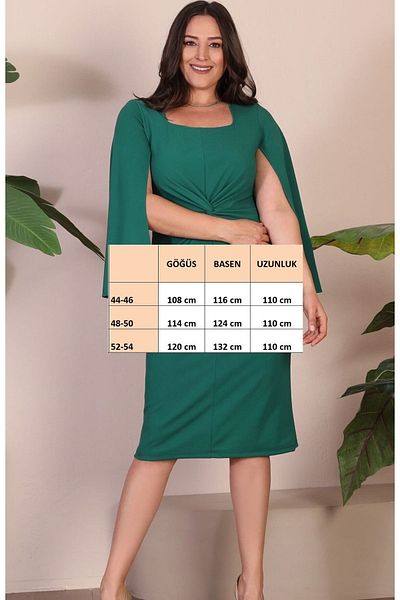 For Big Trend Women's Square Neck Front Gathered Knot Look Sleeve Open Slit Midi Flexible Woven Dress