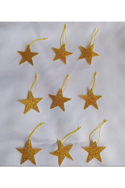 Lal Sarı Simli Eva Yıldız Figürlü Yılbaşı Ağacı Süsleri 9 Adet 4*4 Cm