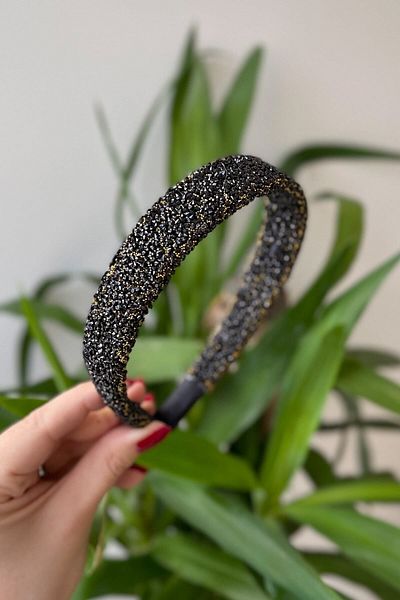 DOINUA Natural Stone Women's Crown Black Gold