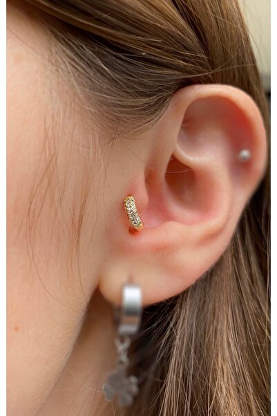 Arescollection Cerrahi Çelik Zirkon Taşlı Mini Halka Tragus Piercing Küpe