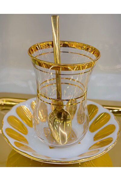 DUKKANI ISTANBUL Set of 6 Gold Gilded Tea Cups - with Spoon