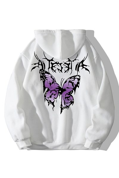 LecaTTe Hanorac pentru femei Butterfly Pullover, hanorac supradimensionat, hanorac alb cu glugă
