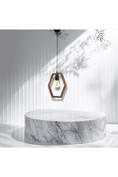 Genel Markalar pentilight Doğal Malzemeden 3'lü Ahşap Kahverengi Ahşap Altıgen Petek 3lü Hexagon Avize