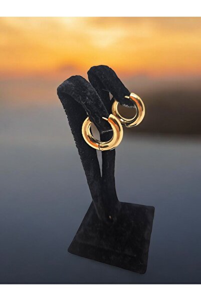 staınless steel Altın Rengi Küçük Boy Çelik Kalın Çelik Halka Küpeler- Kararmaz, Alerji Yapmaz