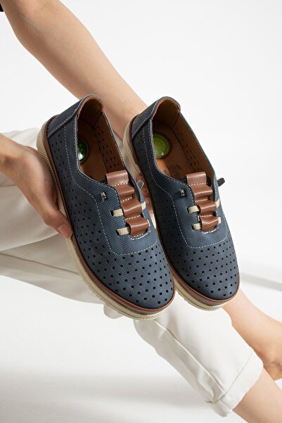 HKM shoes Yeni Sezon Kadın Günlük Mevsimlik Yumuşak Taban Rahat Tam Ortopedik Bağcıklı Babet Ayakkabı