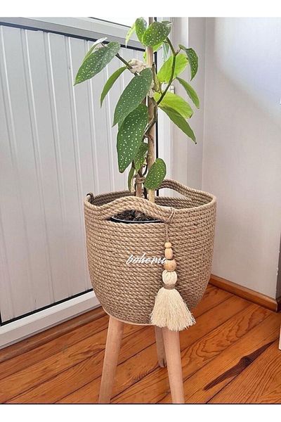 Bohemahomedecor Wicker Jute Basket - Flower Pot Organizer