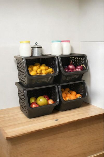 Milenay 24Lt Volume Kitchen Vegetable Rack - Multi-Layer Storage Organizer, Ventilated Design, 3 Pieces