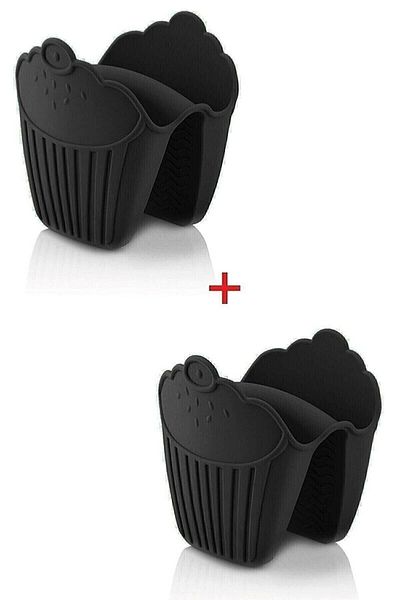 ARVALE 2 Pieces Black Silicone Oven Gloves - Heat Insulated Non-Slip Microwave Pot Tray