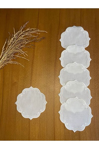 Smiling Home Gardenia Linen Ecru Color Stylish Ivy Patterned 6 Pieces Cocktail Serving Napkins
