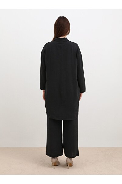 ALİA Large Size Black Aerobin Set - Pocket Detailed Tunic and Trousers Double