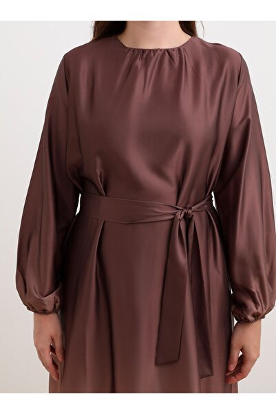 ALİA Beige Brown Satin Dress - Plus Size, Gradient Pattern, Alia