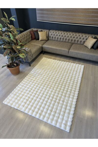 Cherryblue Bubble Tavşan Serisi Yumuşacık Tavşan Tüyü Kaymaz Dokuma Taban Pel...