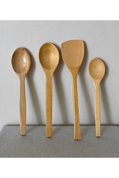 L'Opaline 4-Piece Wooden Spoon Dinnerware - 4 Sizes Bamboo Spoons - Wooden Spoon.Gifted (23 Cm-28 Cm-32 Cm.)