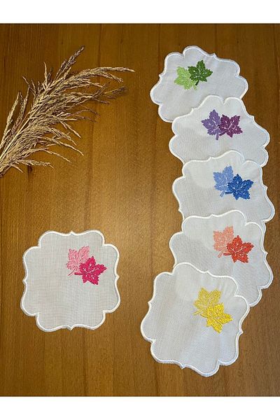 Smiling Home 6 Pieces Gardenia Linen Soft Colored Leaf Patterned Cocktail Serving Napkin