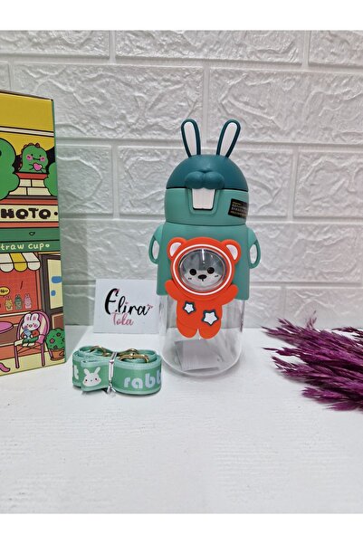 EliraToka Rabbit Ears Animal Figure Cute Cartoon School Water Bottle with Strap