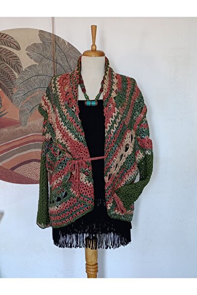 Hippybutik Yeşil Kiremit Akıllı Yün İp Çift Yön Kullanılabilen Tığ Dokuma Dan...