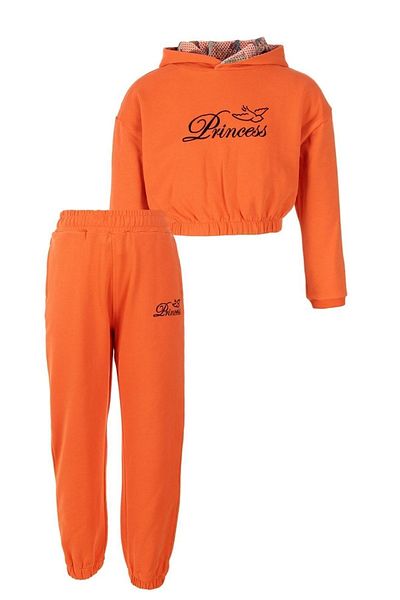 BRZ KIDS Girl's Orange Color Crop Sweatshirt Trousers Set