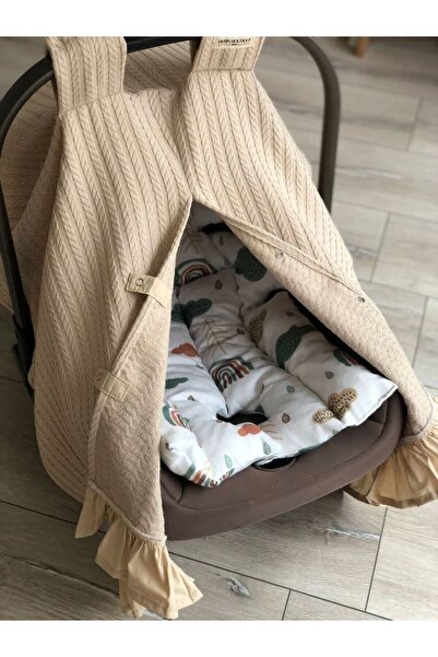 DERİN BOUTİQUES Bej Örgü Pike Bej Fırfırlı Puset Örtüsü