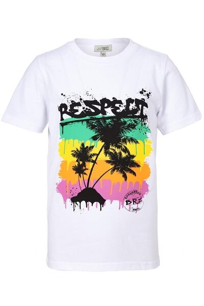 BRZ KIDS Tricou cu mânecă scurtă pentru copii, unisex, cu imprimeu Palm Tree