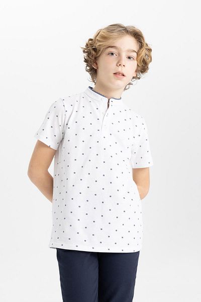 DeFacto Tricou polo pentru băieți - guler judecător, piqué cu model, mânecă scurtă B5938a824sm