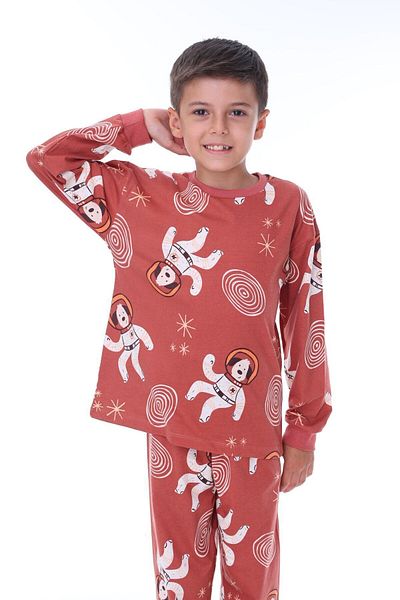 bunny hopp Astronaut Dog Printed 100% Cotton Long Sleeve Boy's Pajamas Set (3,4,5,6,7,8 Years)