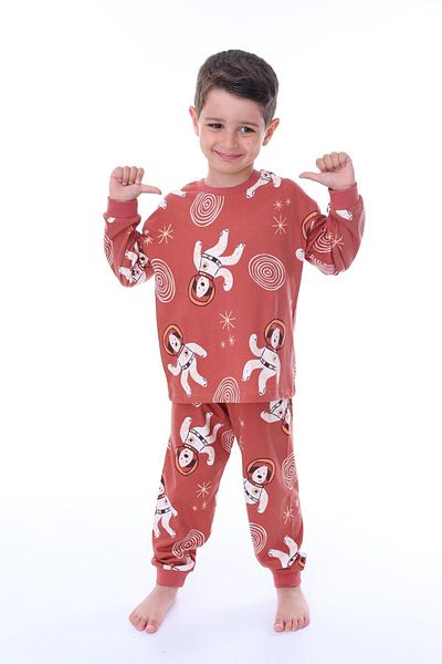 bunny hopp Astronaut Dog Printed 100% Cotton Long Sleeve Boy's Pajamas Set (3,4,5,6,7,8 Years)