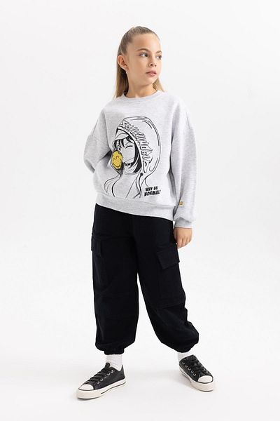 DeFacto Smileyworld Sweatshirt for Girls - Oversize Crew Neck, Soft Feather, Thick Sweatshirt