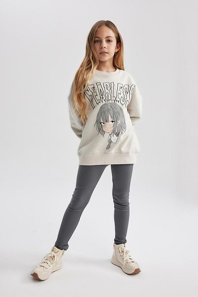 DeFacto Girls - Crew Neck Printed Soft Feather Oversize Sweatshirt B7816A823Wn