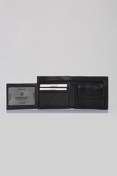 DERKON Black Genuine Leather - Zipper Detailed Flat Men's Wallet