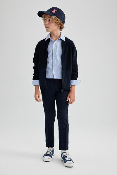DeFacto Boy's Navy Blue Half Turtleneck Knitwear School Basic Cardigan X5975A623Au