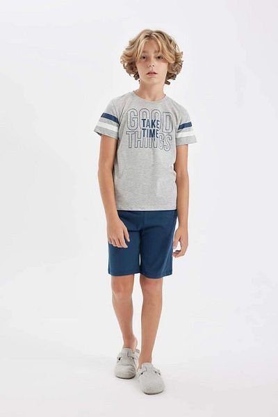 DeFacto Set pijamale băieți cu mânecă scurtă cu imprimeu decolteu și pantaloni scurți D1210a824sm