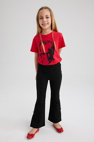 DeFacto Girl's Crew Neck Ataturk Printed Short Sleeve Red T-Shirt Z5093A623Sm