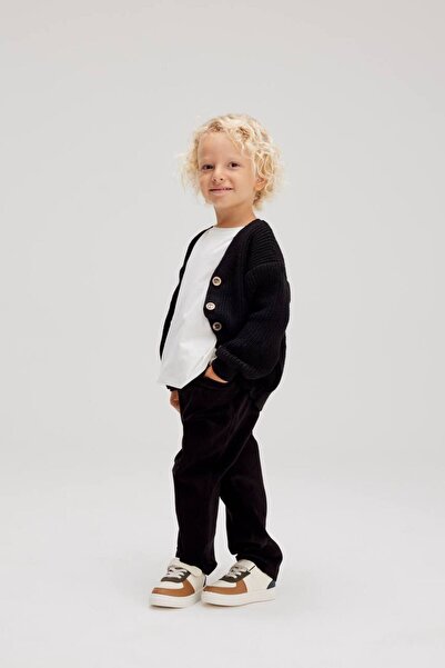 Lolliboomkids Black Velvet Trousers and Knitwear Cardigan Set for Boys - 2 Pieces