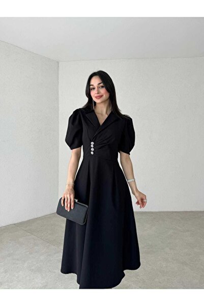 MODA DURAĞI Κίτρινο μίντι φόρεμα - Ποιοτικό σχέδιο