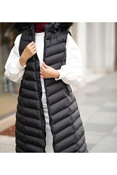 Nacar Жіночий чорний довгий надувний жилет