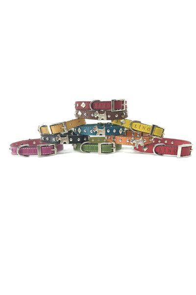 LİNO TASMA Red Breed Dog Collar - 100% Leather, Nickel Plated, with Badge - Drg15