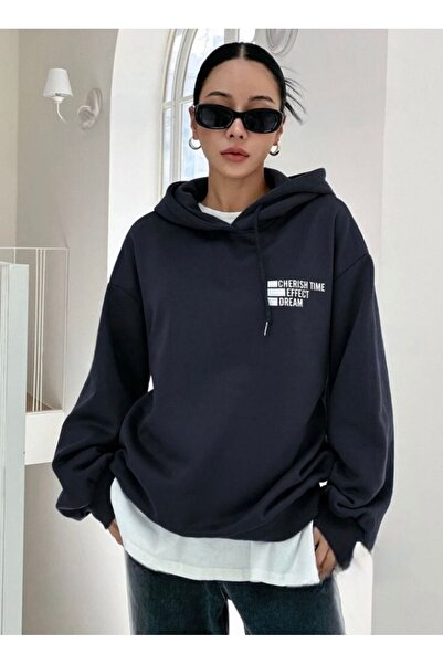 BYMEER Φούτερ με κουκούλα σε μπλε ναυτικό εμπριμέ Cherish Time